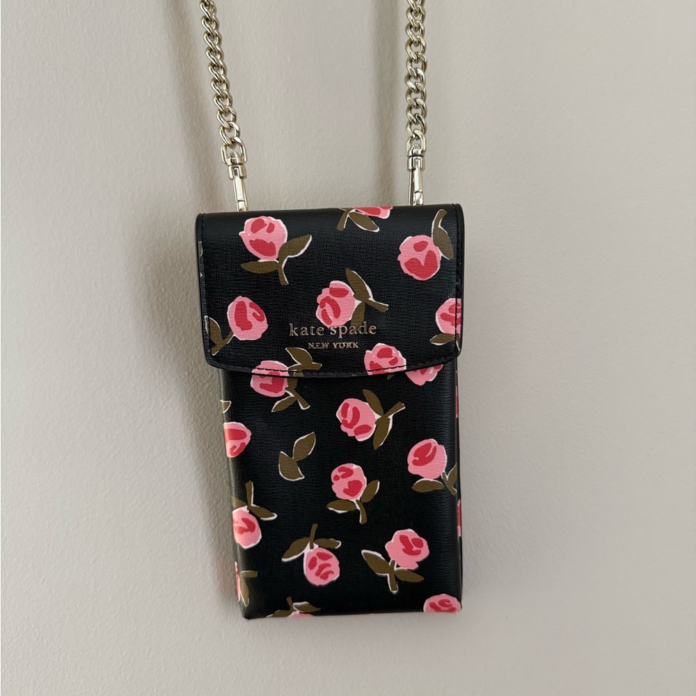 Kate Spade Black and Pink Rose Phone Crossbody